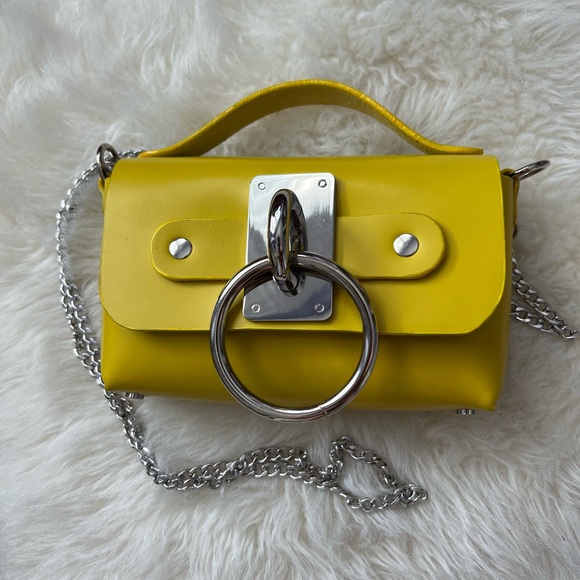 Zana Bayne Mini Choker Bag in yellow leather with silver hardware detail. - Picture 2 of 3